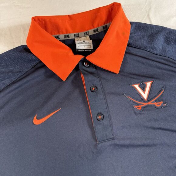 Virginia Cavaliers UVA Nike Polo Shirt Mens Large Blue Dri-Fit Short Sleeve - Picture 1 of 7